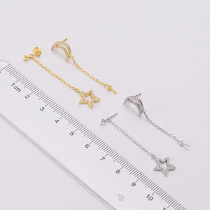 S925 Silver Star&Moon Drop Earrings Fittings 3Pairs