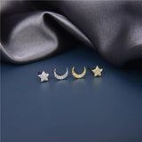S925 Star Moon Earrings Asymmetric Wedding Jewelry