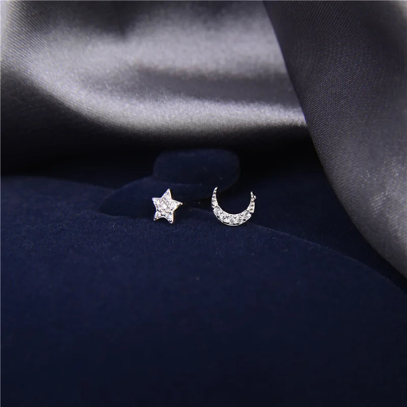 S925 Star Moon Earrings Asymmetric Wedding Jewelry