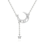 S925 Silver Star Moon Necklace Hollow Tassel Clavicle Chain