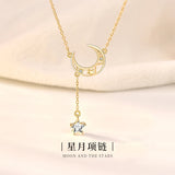 S925 Silver Star Moon Necklace Hollow Tassel Clavicle Chain