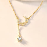 S925 Silver Star Moon Necklace Hollow Tassel Clavicle Chain