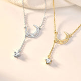 S925 Silver Star Moon Necklace Hollow Tassel Clavicle Chain
