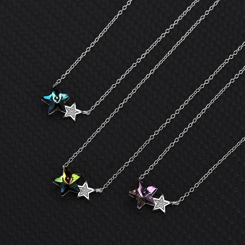 S925 Star Necklace Small Fresh Austrian Crystal Pentagram Collarbone Chain