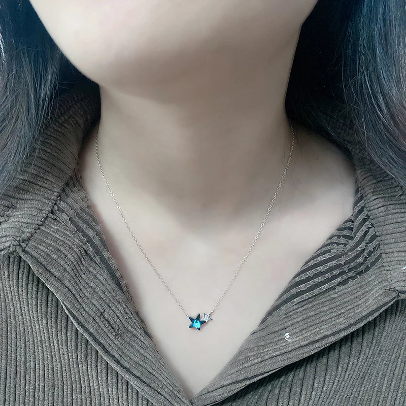 S925 Star Necklace Small Fresh Austrian Crystal Pentagram Collarbone Chain