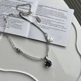 Sterling Silver Star Zircon Necklace Retro Sweater Chain