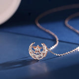S925 Sterling Silver Star and Moon Diamond Necklace Female