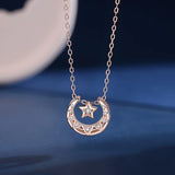 S925 Sterling Silver Star and Moon Diamond Necklace Female