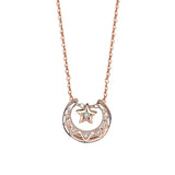 S925 Sterling Silver Star and Moon Diamond Necklace Female