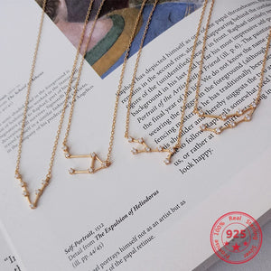 S925 Zodiac Star Necklaces with Zircon Pendant for Women