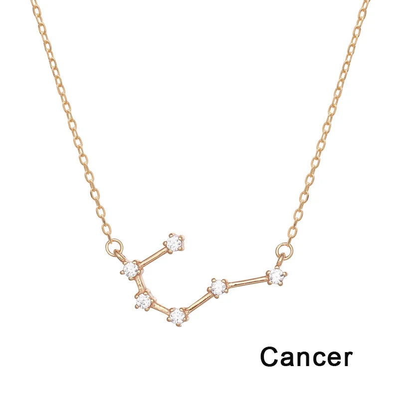 S925 Zodiac Star Necklaces with Zircon Pendant for Women