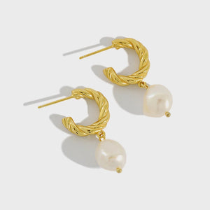 Sterling Silver Baroque Pearl Circle Stud Earrings