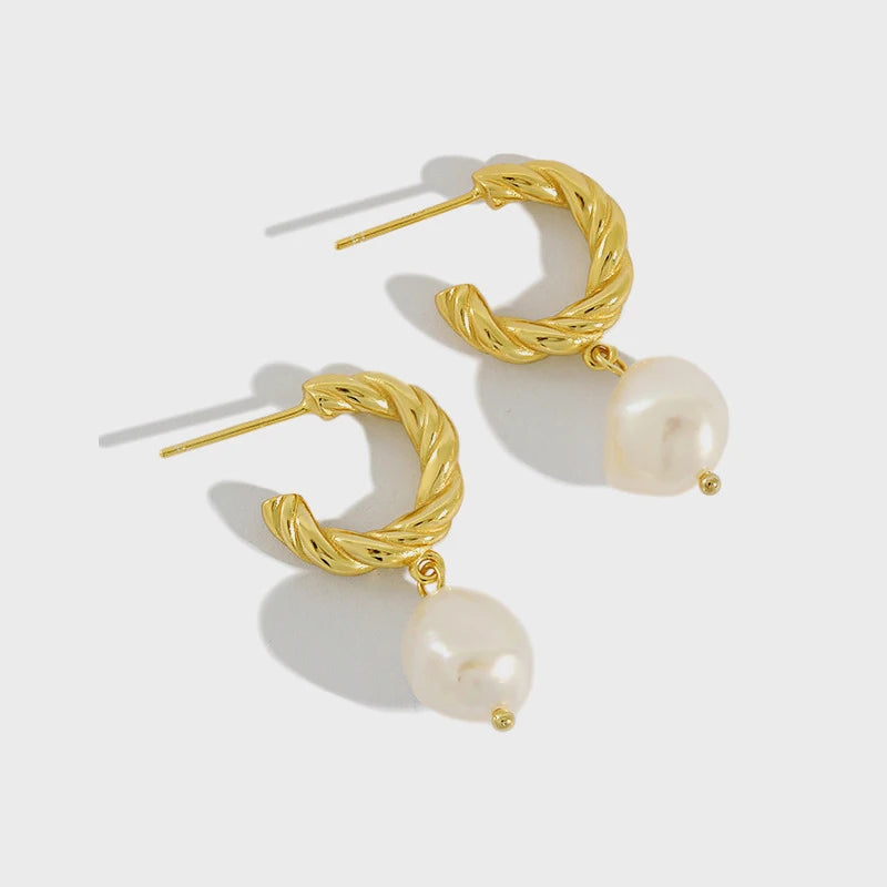 Sterling Silver Baroque Pearl Circle Stud Earrings