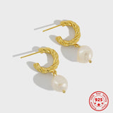 Sterling Silver Baroque Pearl Circle Stud Earrings