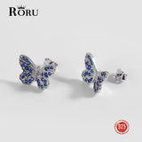 S925 Silver Stud Earrings Zircon Butterfly Ear Jewelry Gift for Women