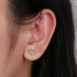 925 Sterling Silver Butterfly Zircon Stud Earrings for Women