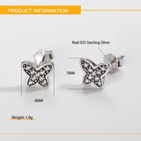 925 Sterling Silver Butterfly Zircon Stud Earrings for Women
