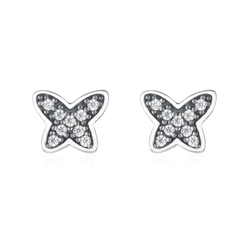 925 Sterling Silver Butterfly Zircon Stud Earrings for Women