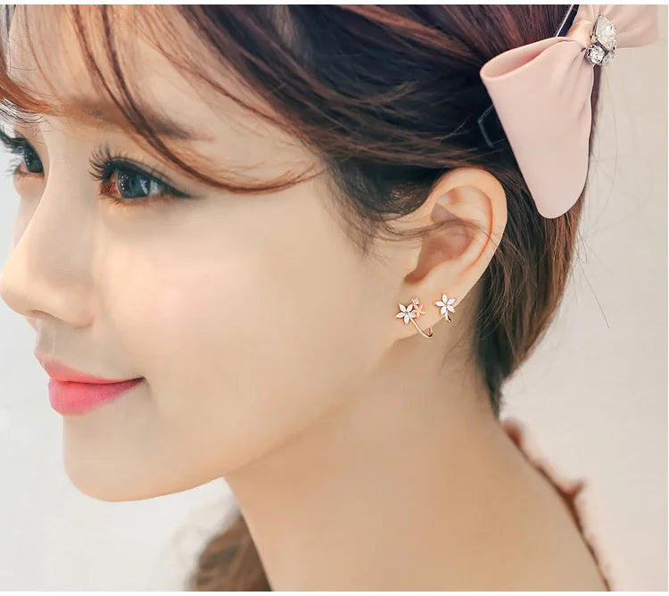 925 Silver Flower Stud Earrings with Rhinestones