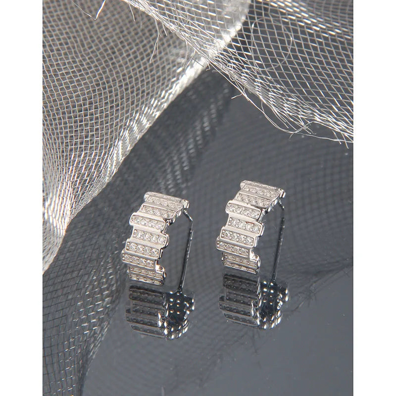 S925 Silver Stud Earrings Rectangular Zircon Jewelry Couple Gift