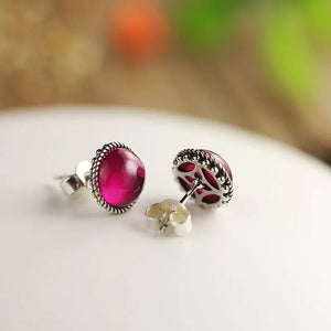 Thai Silver Women's Red Ruby Stud Earrings