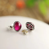 Thai Silver Women's Red Ruby Stud Earrings