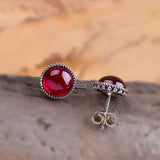 Thai Silver Women's Red Ruby Stud Earrings