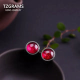 Thai Silver Women's Red Ruby Stud Earrings