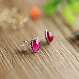 Thai Silver Women's Red Ruby Stud Earrings