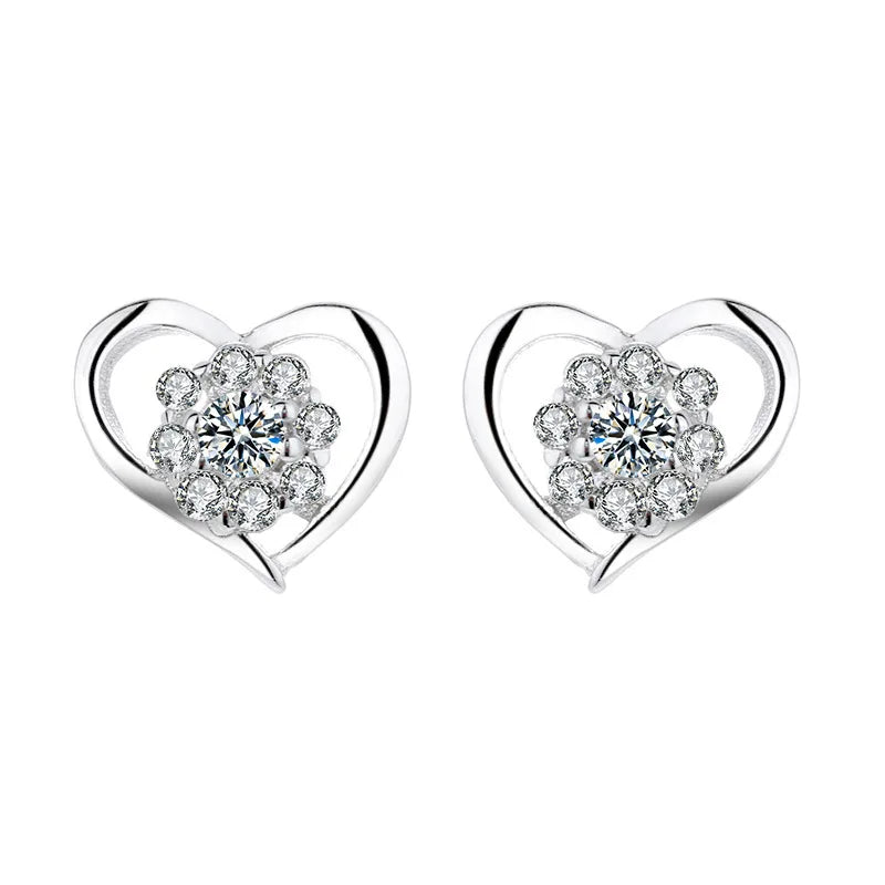 S925 Sterling Silver Stud Earrings Zircon Inlaid Ladies Jewelry