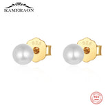S925 Sterling Silver Stud Earrings Round Shell Simulated-pearl Plated Jewelry