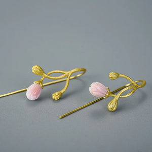 925 Silver Stud Earrings Jasmine Flower Jade Plating