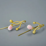 925 Silver Stud Earrings Jasmine Flower Jade Plating