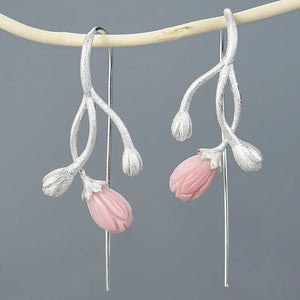 925 Silver Stud Earrings Jasmine Flower Jade Plating