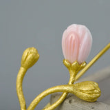 925 Silver Stud Earrings Jasmine Flower Jade Plating