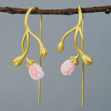 925 Silver Stud Earrings Jasmine Flower Jade Plating