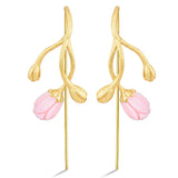 925 Silver Stud Earrings Jasmine Flower Jade Plating