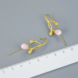 925 Silver Stud Earrings Jasmine Flower Jade Plating