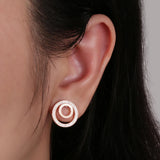 S925 Stud Earrings Zircon Double Round Rose Jewelry Gift for Women