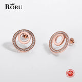 S925 Stud Earrings Zircon Double Round Rose Jewelry Gift for Women