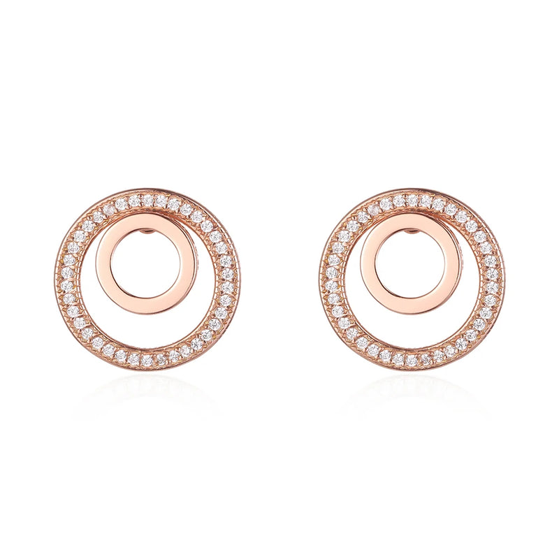 S925 Stud Earrings Zircon Double Round Rose Jewelry Gift for Women