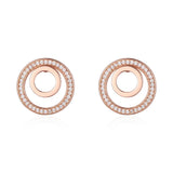 S925 Stud Earrings Zircon Double Round Rose Jewelry Gift for Women