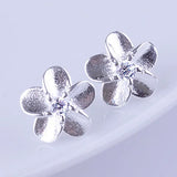 S925 Sterling Silver Stud Plum Blossom Earrings Zircon Charm Jewelry