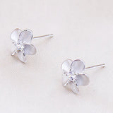 S925 Sterling Silver Stud Plum Blossom Earrings Zircon Charm Jewelry
