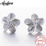 S925 Sterling Silver Stud Plum Blossom Earrings Zircon Charm Jewelry