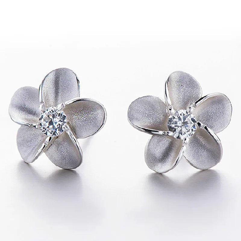 S925 Sterling Silver Stud Plum Blossom Earrings Zircon Charm Jewelry