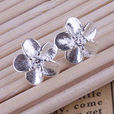 S925 Sterling Silver Stud Plum Blossom Earrings Zircon Charm Jewelry