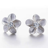 S925 Sterling Silver Stud Plum Blossom Earrings Zircon Charm Jewelry