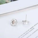 Sunflower Zircon Pearl Stud Earrings 925 Silver