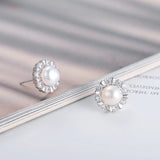 Sunflower Zircon Pearl Stud Earrings 925 Silver